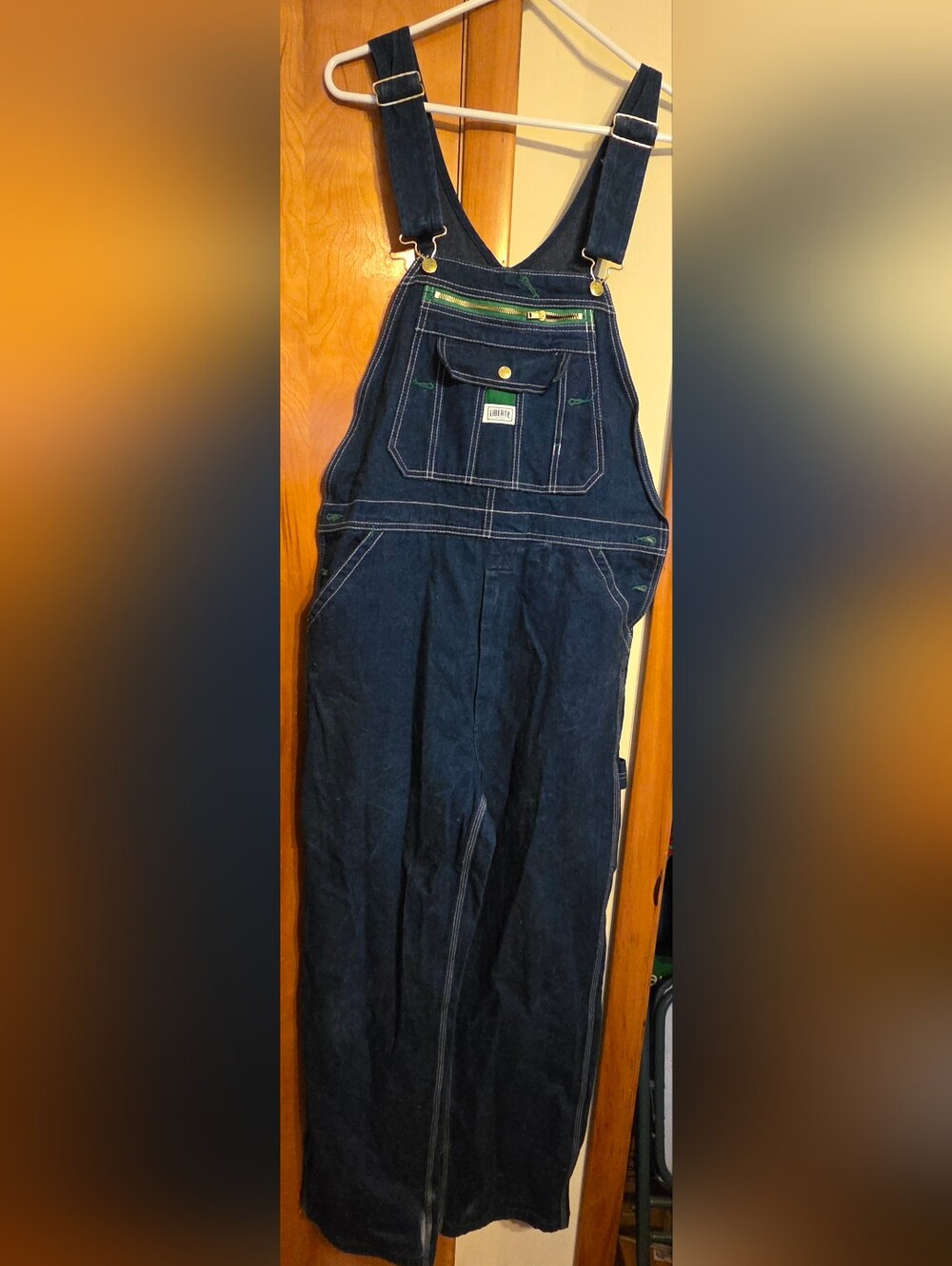Vintage Liberty Overalls Bibs Size 34 X 34 Green Stitch Denim Carpenter